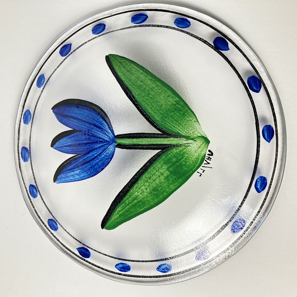 Kosta Boda Tulipa 7.5" Glass Hand Painted Tulip Salad Plates Ulrica Hydman UHV - Picture 6 of 12
